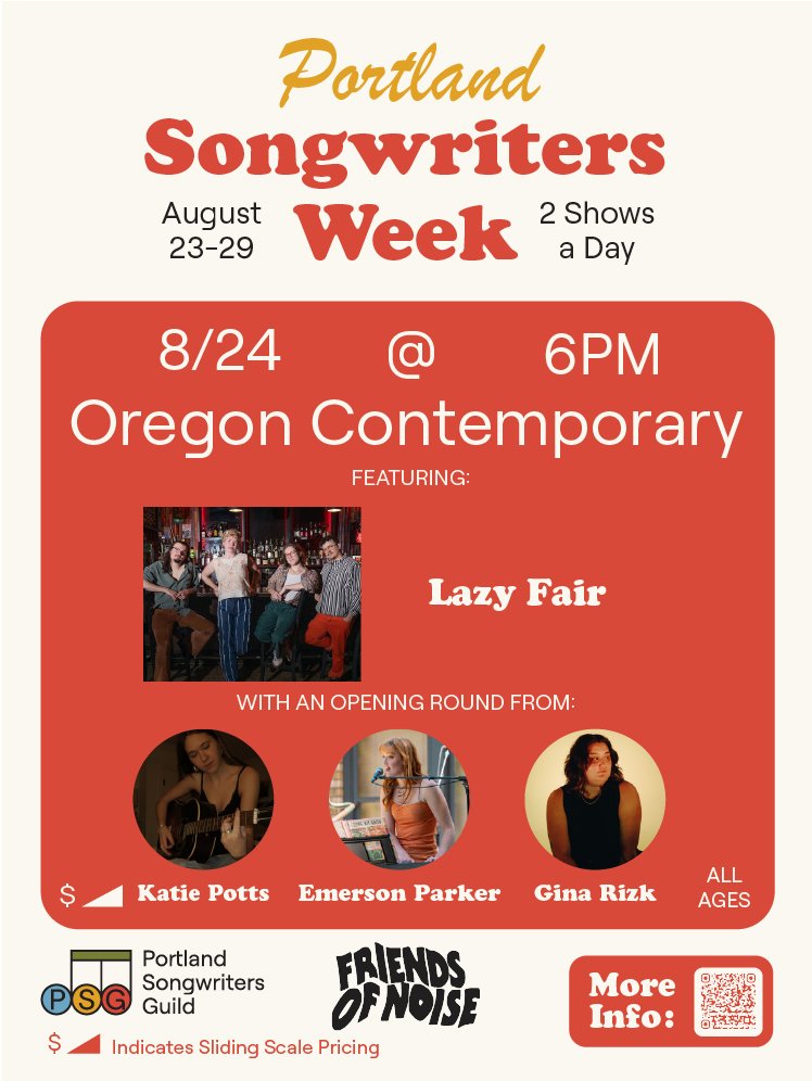 Songwriters Week: Oregon Contemporary Ft. Lazy Fair, Gina Rizk, Emerson Parker and Katie Potts event artwork