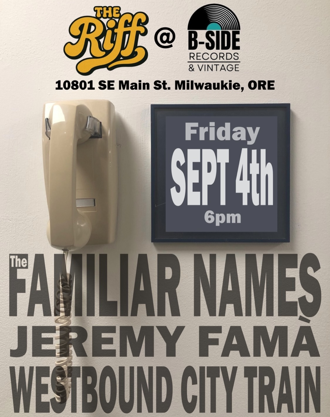The Familiar Names, Westbound City Train, Jeremy Famà event artwork