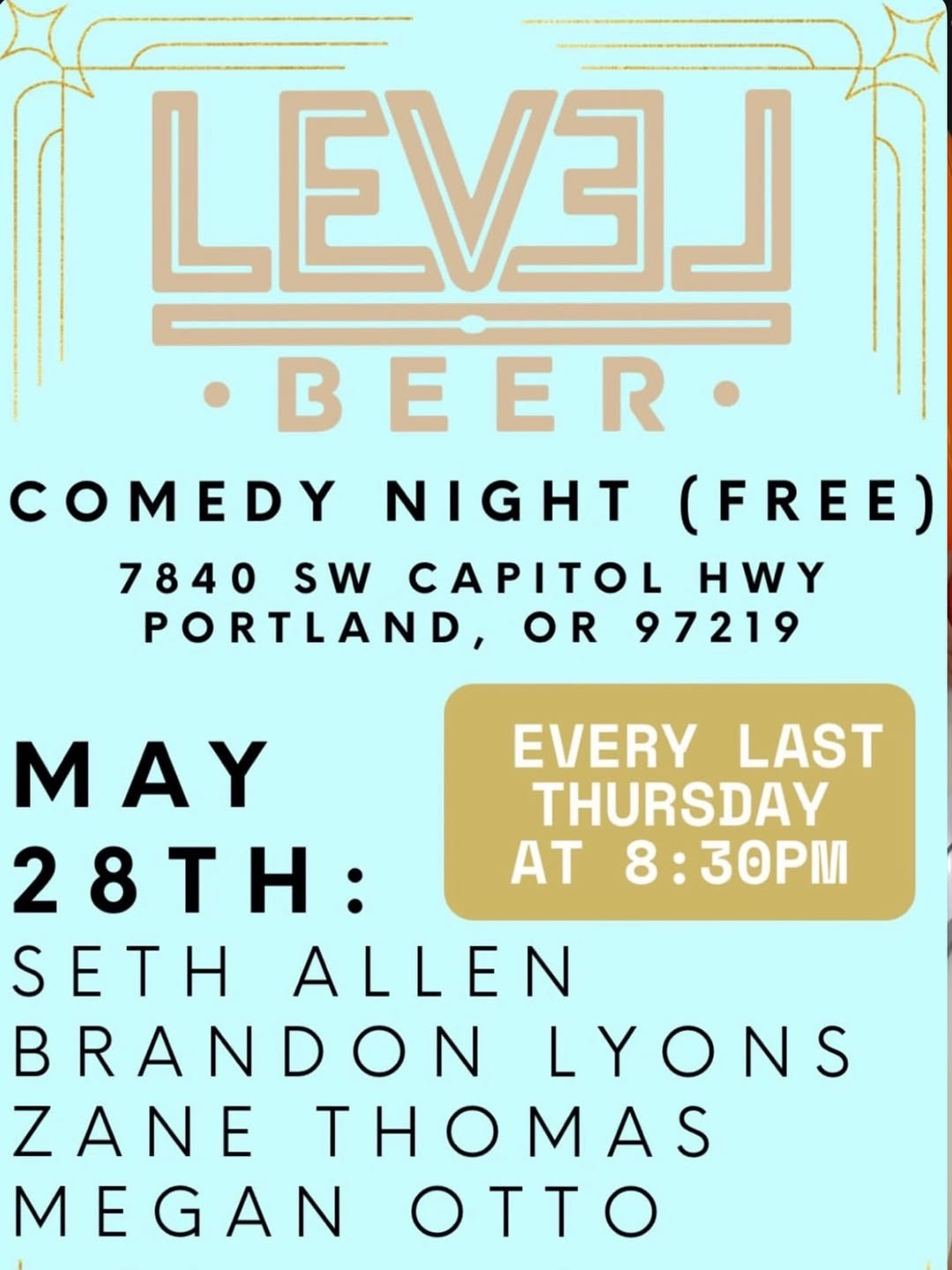 Level Beer Comedy Night event artwork